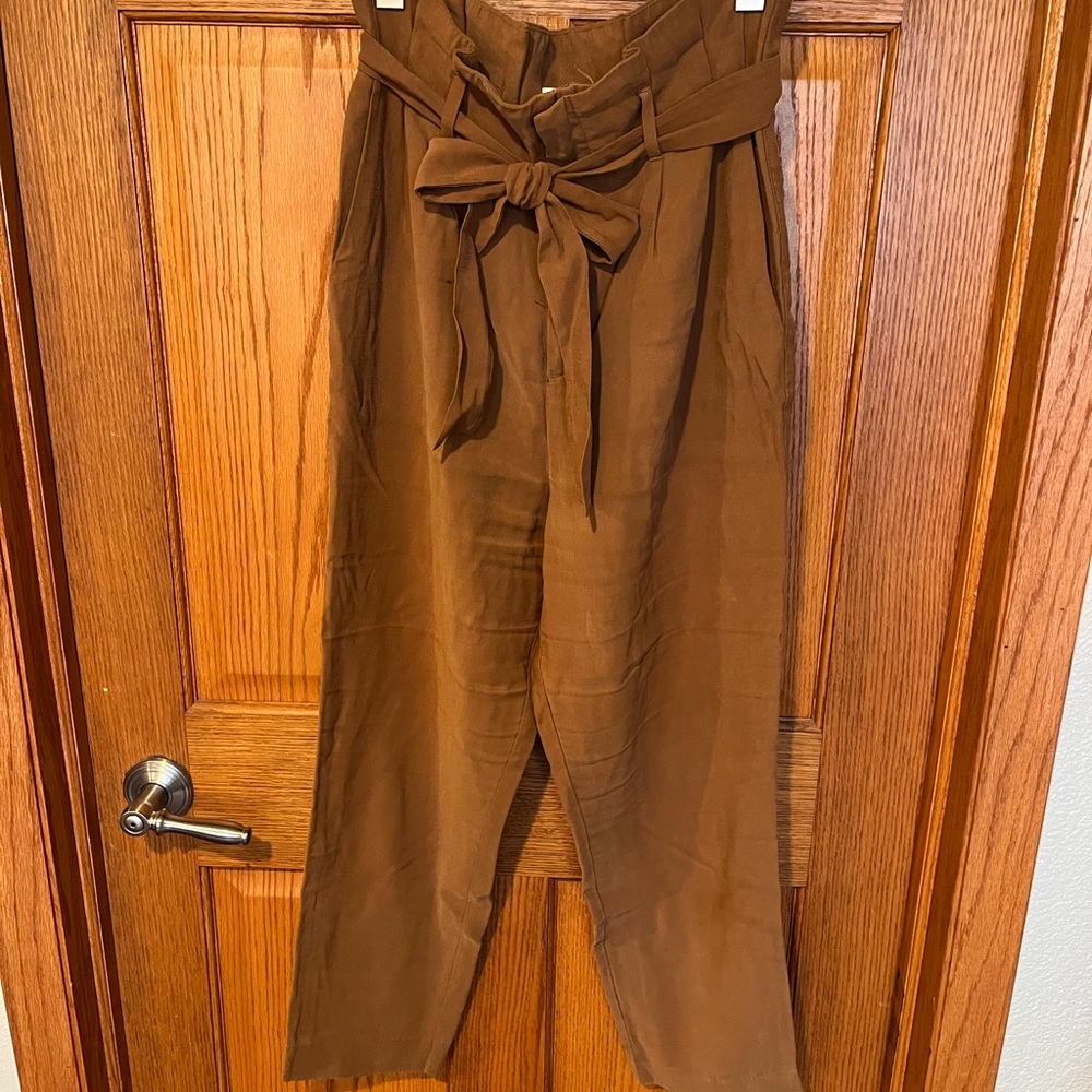 Brown High-Waisted Tie-Front Pants